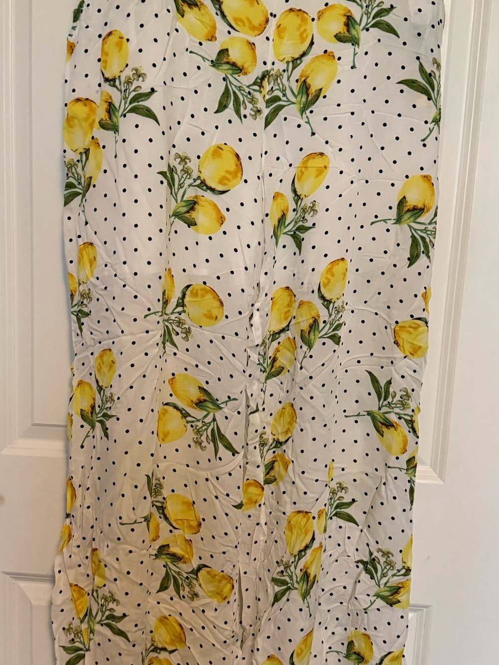 SHEIN White Wide-Leg Pants with Yellow Lemon & Black Polka Dots